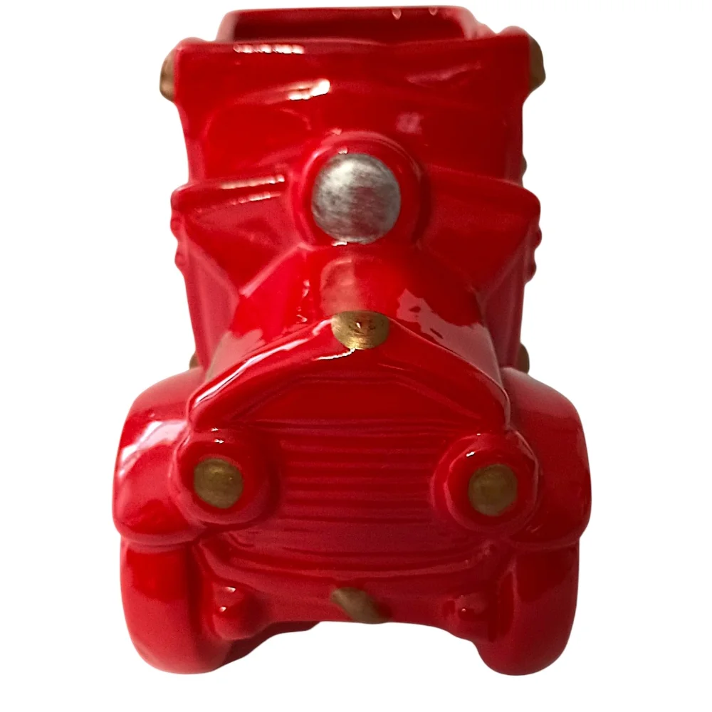 Vintage Fire Truck Planter Ceramic Red Kids Room Firetruck Nursery Decor Storage